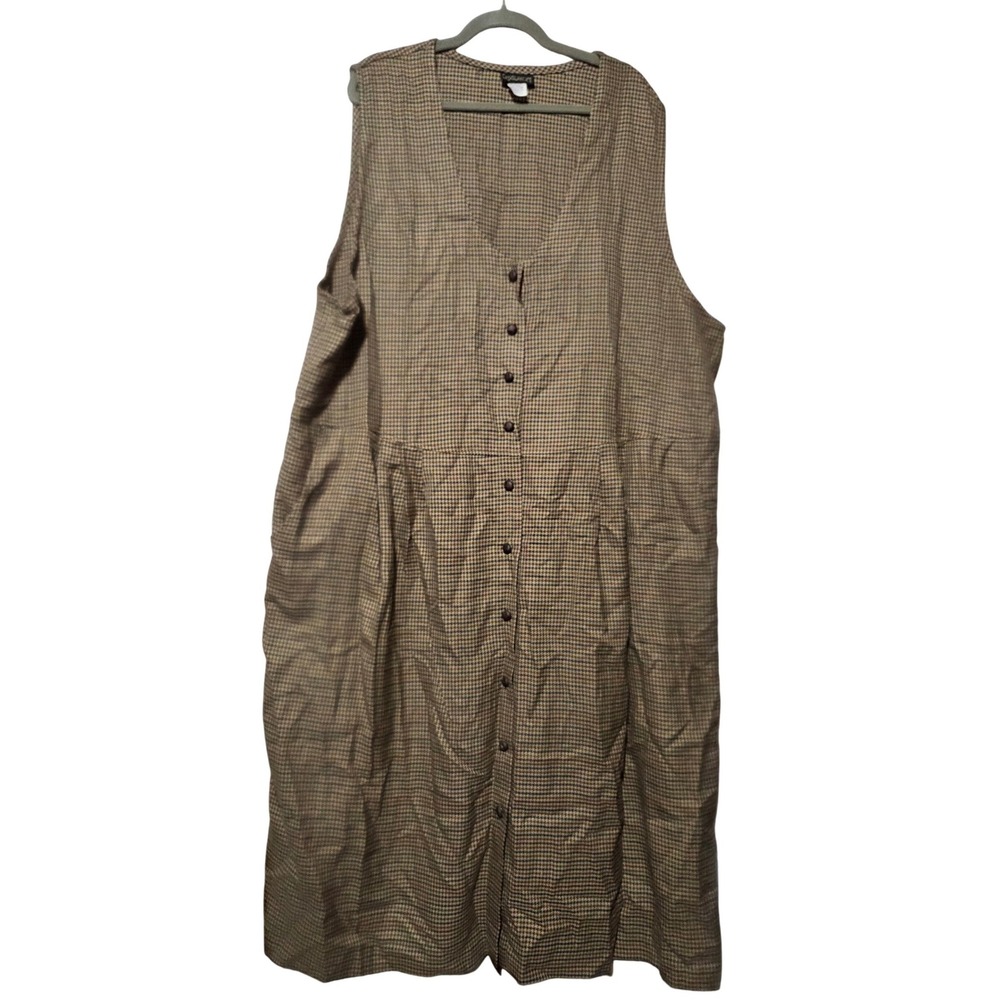 Casablanca II Women's‎ 28W Brown Plaid Houndstooth Sleeveless Button Front Dress